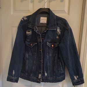 Celebrity Pink Blue Distressed Jean Jacket